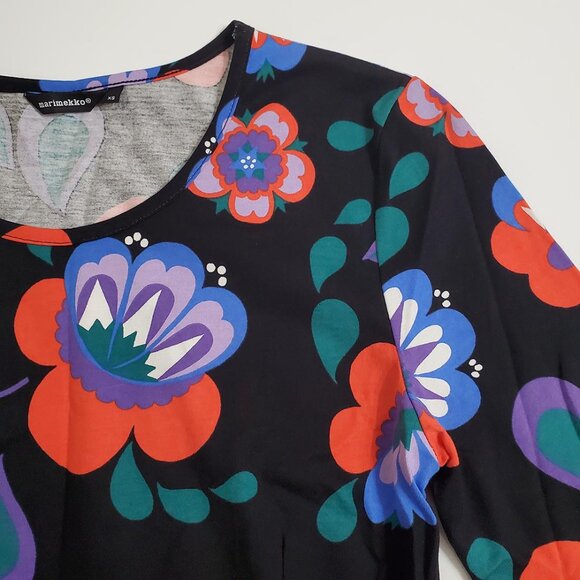 Marimekko Mollamaija Floral Dress XS Long Sleeve Pockets Cotton Gatherin… - Picture 8 of 12